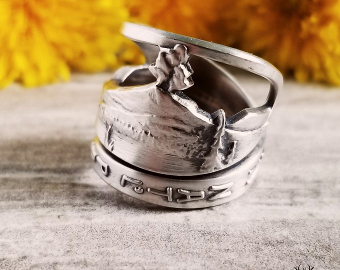 Sterling Lassen National Park Ring, Art Nouveau Sterling Volcano Ring, National Park Jewelry, Unique Adjustable Ring, Nature Inspired, 1963