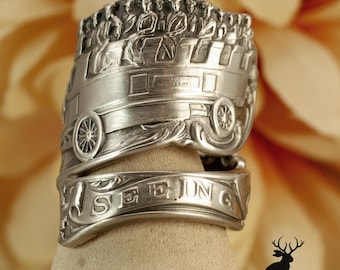 Wide Historic Chicago Ring, Sterling Silver Chicago Tourism Ring, Windy City History Ring, Antique Sterling Silver Spoon Ring, 2368