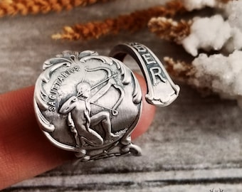 Sagittarius Zodiac Silver Archer Wrap Ring, Sterling Silver Zodiac Ring, Sagittarius Astrological Spoon Ring, Spiritual Tarot Jewelry, 1701