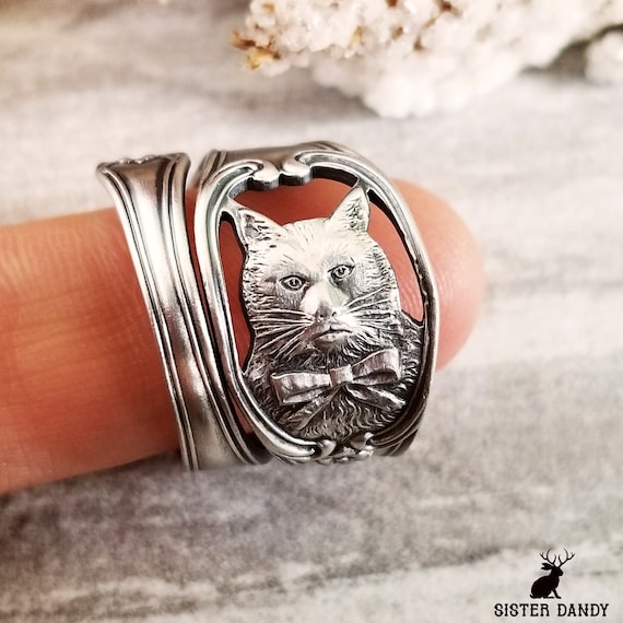 Sterling Silver Cat Wrap Ring, Sterling Cat Spiral Ring, Unique