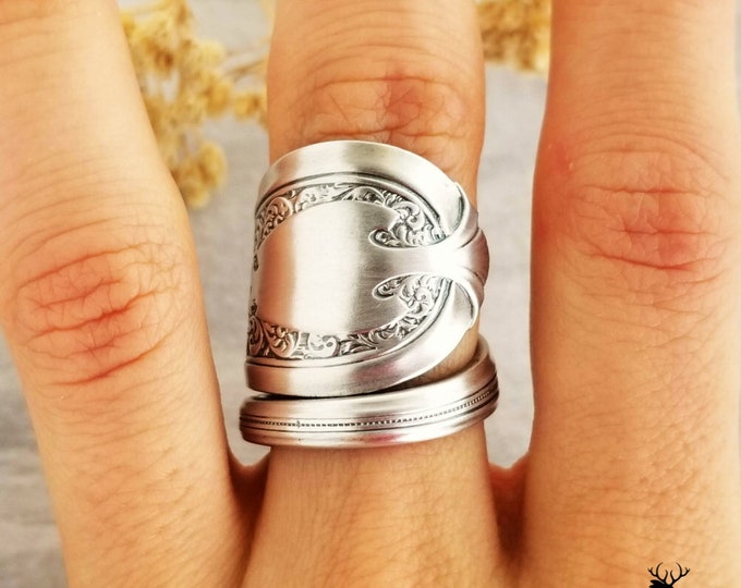 Sterling Wrap Around Ring, Silver Victorian Spoon Ring, Unique Spoon Ring, Classic Spoon Ring, Flatware Ring, Sterling Decorative Ring 819