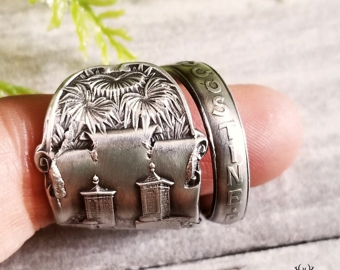 Wide St. Augustine Ring, Sterling Silver Castillo de San Marcos Ring, Historical Beach Souvenir Ring, Sterling Souvenir Spoon Ring, 1650