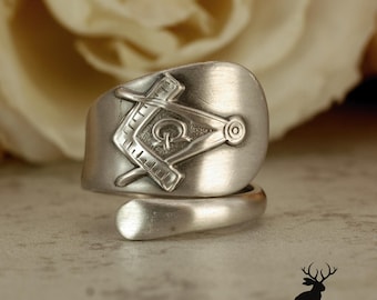 Rare Vintage Masonic Ring, Rare Freemason Ring, Sterling Silver Freemasonry Ring, Unique Masonic Jewelry, Unique Symbolic Spoon Ring, 2351
