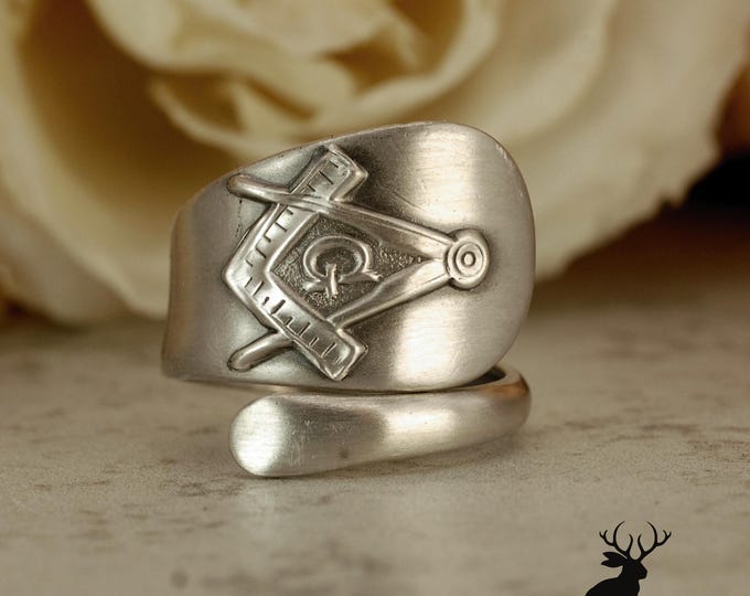 Rare Vintage Masonic Ring, Rare Freemason Ring, Sterling Silver Freemasonry Ring, Unique Masonic Jewelry, Unique Symbolic Spoon Ring, 2351