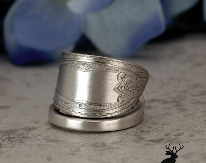 Norwegian Silver Spoon Ring, Scandinavian Knotwork Wrap Ring, Antique 830 Silver Jewelry, Unique Nordic Gift, 2508