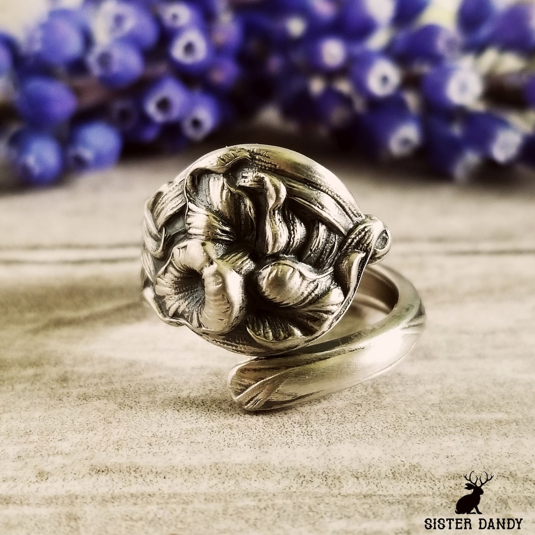 Orchid Sterling Spoon Ring, Antique Floral Spoon Ring, Vintage Spoon ...