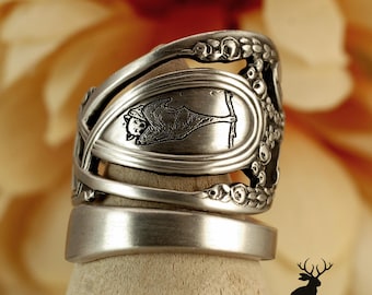 Sterling Silver Bat Wrap Ring, Unique Engraved Flying Fox Ring, Elegant Gothic  Chiropteran Ring, Silver Victorian Bat Spoon Ring, 5030