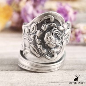 Sterling Rose Ring, Vintage Rose Ring, Sterling Spoon Ring, Vintage Rose Ring, Antique Rose Jewelry, Retro Rose Ring, Rose Flower Ring, 1062
