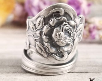 Sterling Rose Ring, Vintage Rose Ring, Sterling Spoon Ring, Vintage Rose Ring, Antique Rose Jewelry, Retro Rose Ring, Rose Flower Ring, 1062