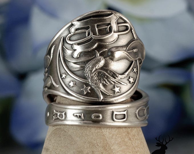 Daughters of Rebekah Sterling Spoon Ring, Manchester Fraternal Wrap Ring, Antique Odd Fellows Silver Jewelry, 2487