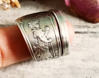 Sterling Play Ring, Girl Playing Croquet Game Ring, Sterling Silver Children's Ring, Unique Vintage Jewelry, Unique Antique Jewelry,  1947