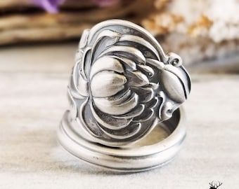 Sterling Lotus Wrap Ring, Waterlily Bloom Ring, Vintage Floral Ring, Vintage Flower Jewelry, Antique Sterling Silver Flower Spoon Ring, 818