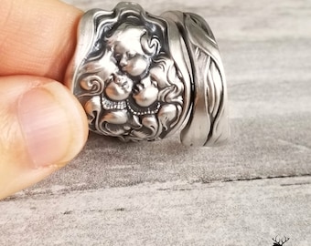 Rare Vintage Cupid Wrap Ring, Angelic Cupid Sterling Spiral Ring, .925 Unger Ring, Vintage Spoon Jewelry, Sterling Silver Spoon Ring 1388