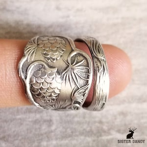 Dennenappel sterlingzilveren ring, op de natuur geïnspireerde ring, art nouveau mabon-ring, dennenappel herfstring, zilveren herfstlepelring, 231