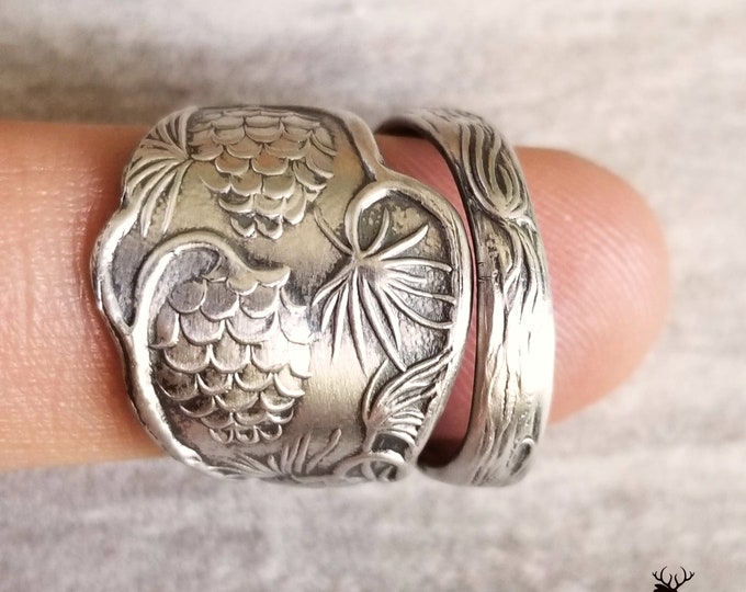 Pinecone Sterling Silver Ring, Nature Inspired Ring, Art Nouveau Mabon Ring, Pinecone Fall Ring, Silver Autumn Spoon Ring, 231