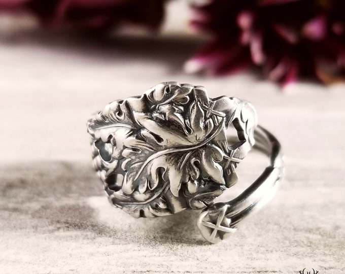 Sterling Grape Ring, Silver Spoon Ring, Grape Vine Ring, Vintage Spoon Ring Jewelry, Grape Spoon Ring, Art Nouveau Grape, Wine Lover, 400