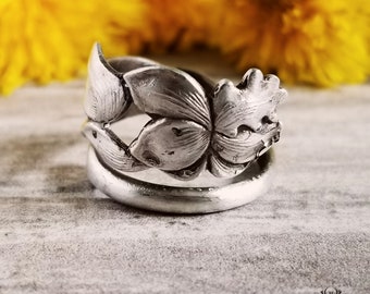 Dainty Iris Sterling Flower Spoon Ring, Vintage Floral Silver Spoon Ring, Vintage Flower Ring, Sterling Silver Iris Botanical Ring, 1298