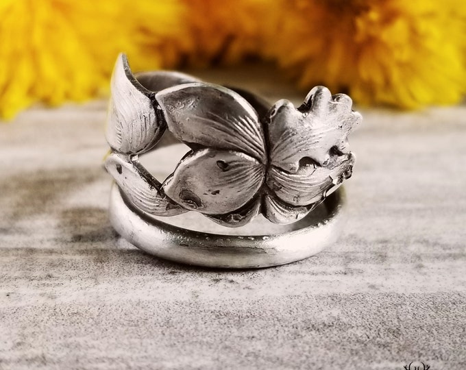 Dainty Iris Sterling Flower Spoon Ring, Vintage Floral Silver Spoon Ring, Vintage Flower Ring, Sterling Silver Iris Botanical Ring, 1298