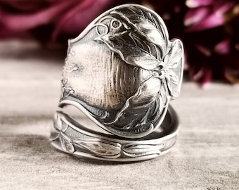 Beet Sterling Wrap Ring, Vegetable Garden Spiral Ring, Gardening Spoon Ring, Vintage Jewelry Gift, Nature Inspired Leaf Spoon Ring, 1517