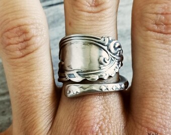 Vintage Bohemian Wrap Ring, Sterling Victorian Ring, Sterling Swirl Ring, Antique Spoon Jewelry, Sterling Silver Spoon Ring, Boho Ring, 1503