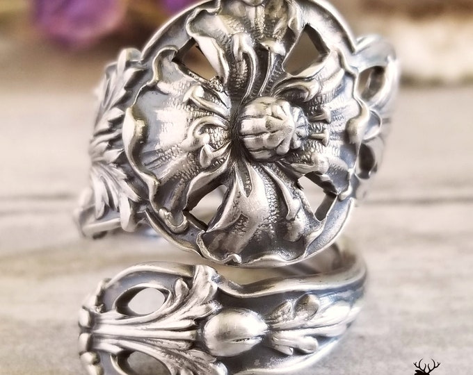 Wild Poppy Silver Spoon Ring, Wildflower Vintage Spoon Ring, Floral Sterling Ring, Vintage Flower Ring, Sterling Flower Spoon Ring 626