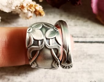 Silver Daffodil Ring, Vintage Handmade Wildflower Ring, Vintage Spoon Ring, Silver Spoon Ring, Floral Ring Gift, Antique Flower Ring, 1965