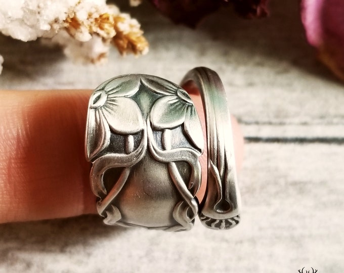 Silver Daffodil Ring, Vintage Handmade Wildflower Ring, Vintage Spoon Ring, Silver Spoon Ring, Floral Ring Gift, Antique Flower Ring, 1965