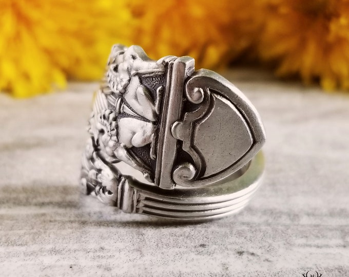 Sterling Griphon Ring, Sterling Dragon Ring, Vintage Alternative Ring Gift, Antique Arabesque Spoon Jewelry, Sterling Silver Spoon Ring, 771
