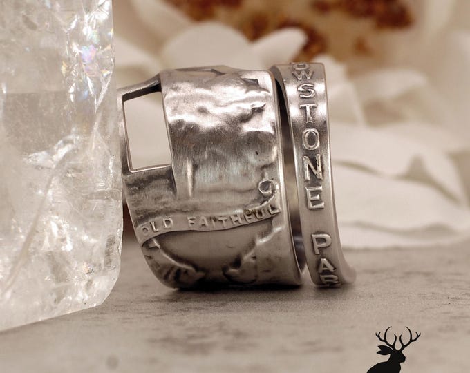 Yellowstone Old Faithful Ring, Sterling Silver Geyser Ring, Yellowstone Silver Wrap Ring, National Park Souvenir Spoon Ring, 2449