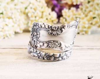 Chrysanthemum Sterling Silver Ring, Art Nouveau Sterling Spoon Ring, Antique Flower Spoon Ring, Flower Spoon Ring, Floral Spoon Jewelry 1000