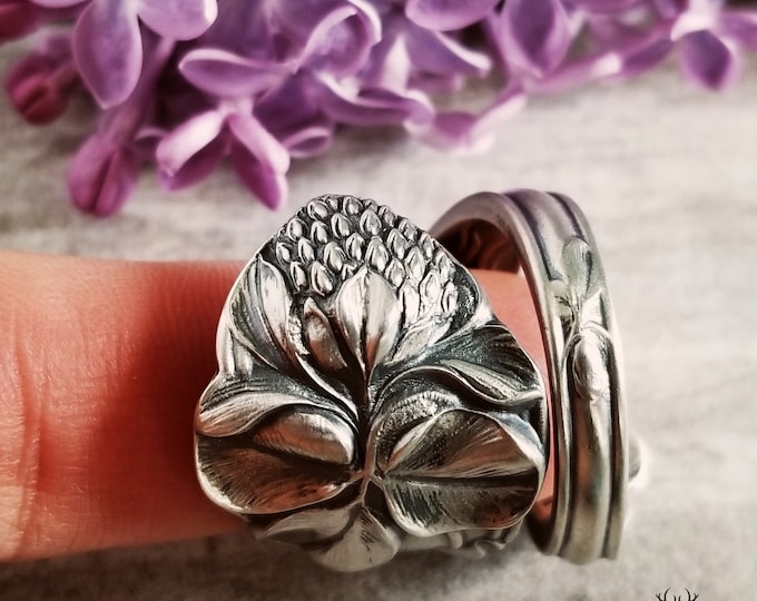 Vintage Sterling Clover Wrap Ring, Silver Trefoil Ring, Shamrock Ring, Celtic Clover Ring, Sterling Silver Irish Clover Spoon Ring, 1486