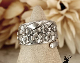 Rare Shiebler Forget-Me-Not Ring, Sterling Wild Flower Bloom Ring, Art Nouveau Ring, Sterling Silver Shiebler Silversmiths Spoon Ring, 2254B