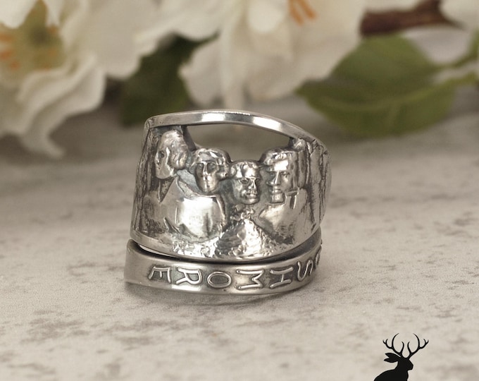 Vintage Mount Rushmore Souvenir Ring, Adjustable Historical Ring, Rushmore Presidential Ring, Sterling Silver South Dakota Spoon Ring, 1312B