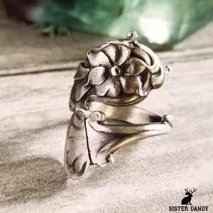 Antique Flower Spoon Ring, Vintage Victorian Spoon Ring, Floral Spoon Ring, Retro Vintage Spoon Jewelry, Sterling Silver Spoon Ring, 706
