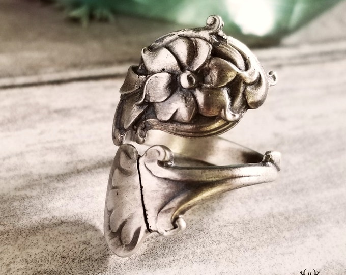 Antique Flower Spoon Ring, Vintage Victorian Spoon Ring, Floral Spoon Ring, Retro Vintage Spoon Jewelry, Sterling Silver Spoon Ring, 706