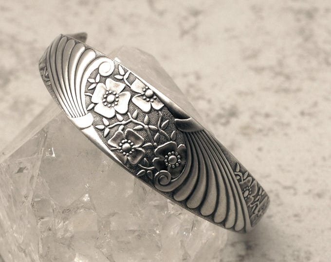Towle Orleans Sterling Silver Forget-Me-Not Bracelet, Antique Silver Flowers & Foliage Bracelet, Edwardian Botanical Bracelet, 500BR