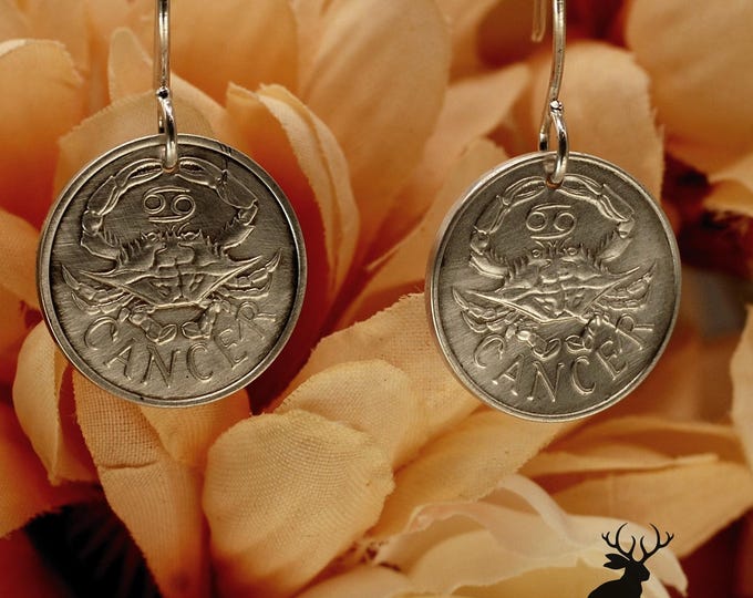 Sterling Silver Cancer Dangle Earrings, Silver Crab Zodiac Earrings, Art Nouveau Astrology Dangle Earrings, Water Sign Jewelry, Cancer-E6