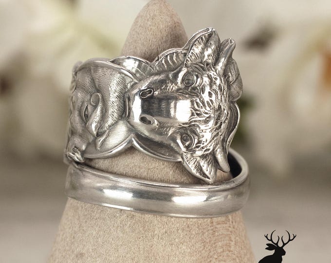 Farm Animal Statement Ring, Cow Sheep Pig Animal Handler Ring, Homesteaders Jewelry Gift, Sterling Silver Animal Lovers Spoon Ring, 2244