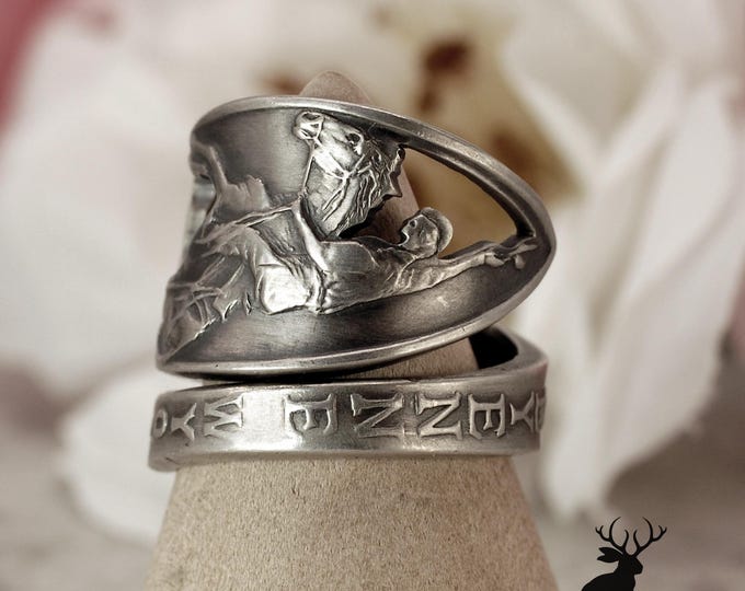 Wide Cowboy Wrap Ring, Cheyenne Wyoming Bronc Riding Ring, Eight Seconds Ring, Vintage Southwest Souvenir Sterling Silver Spoon Ring, 2392C