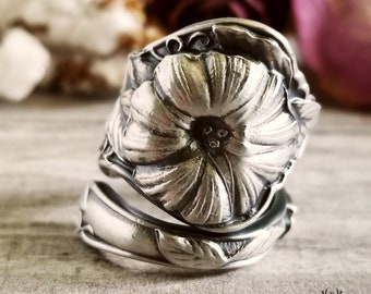 Morning Glory Sterling Wrap Ring, Spiral Ipomoea Ring, Unique Floral Ring, Vintage Elegant Jewelry, Sterling Silver Flower Spoon Ring, 467