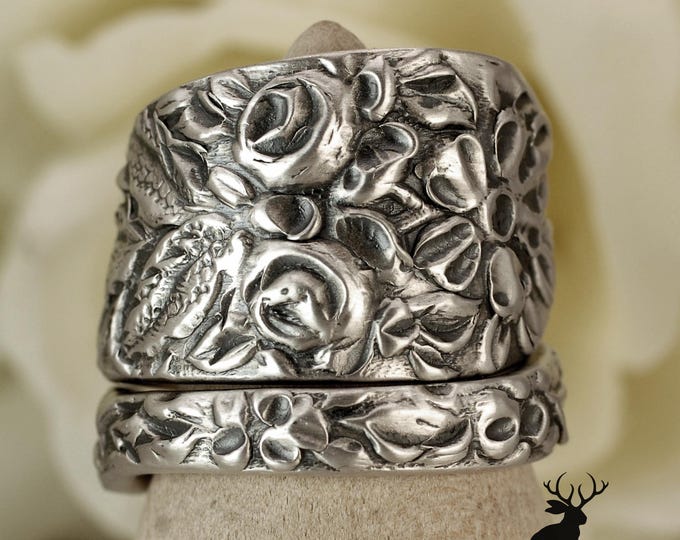Floral Bouquet Wrap Ring, Spring Blossoms Spiral Ring, Vintage Elegant Silver Bloom Ring, Antique Steiff Sterling Silver Spoon Ring, 948