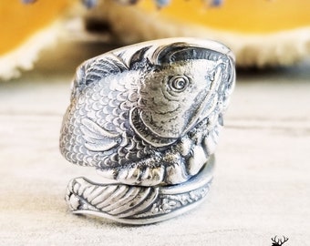 Sterling Fish Wrap Ring, Angler Ring, Sterling Silver Spoon Ring, Vintage Fish Spoon Ring, Vintage Jewelry, Sterling Silver Spoon Ring, 394