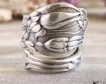 Antique Rose Bud Sterling Spoon Ring, Rose Floral Spoon Ring, Vintage Flower Ring, Sterling Spoon Ring, Vintage Spoon Rose Jewelry, 543