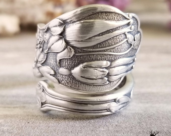 Antique Rose Bud Sterling Spoon Ring, Rose Floral Spoon Ring, Vintage Flower Ring, Sterling Spoon Ring, Vintage Spoon Rose Jewelry, 543
