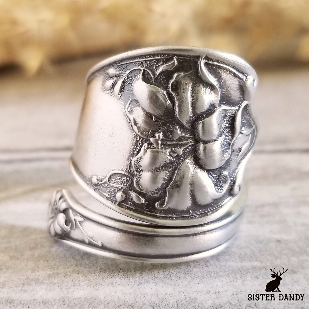 Sterling Lily Spoon Ring, Vintage Spoon Ring, Art Nouveau Spoon Ring ...