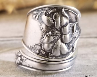 Sterling Lily Spoon Ring, Vintage Spoon Ring, Art Nouveau Spoon Ring, Vintage Flower Jewelry, Sterling Silver Spoon Ring, Floral Ring, 760