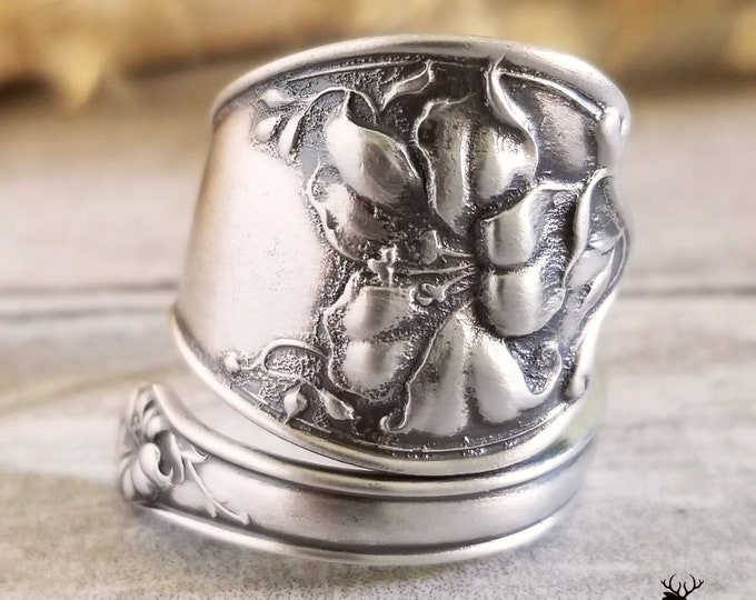 Sterling Lily Spoon Ring, Vintage Spoon Ring, Art Nouveau Spoon Ring, Vintage Flower Jewelry, Sterling Silver Spoon Ring, Floral Ring, 760