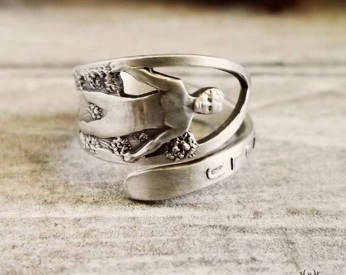 Unique Silver Surfer Ring, Handmade Vintage Hawaii Ring, Art Nouveau .925 Sterling Silver Beach Ring, Tropical Hawaiian Jewelry, 1791