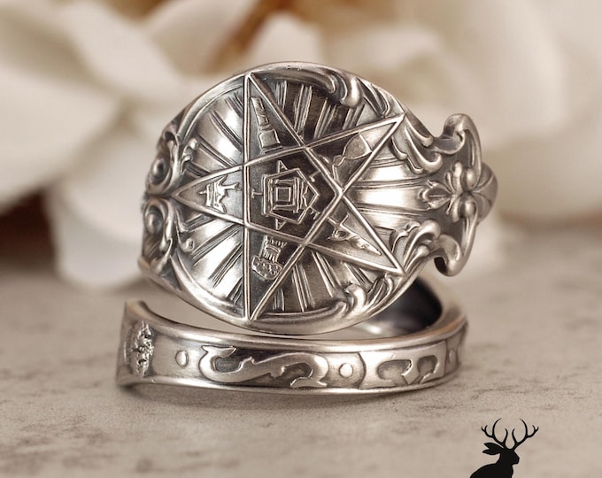 Sterling OES Ruth Ring, Order of the Eastern Star Wrap Ring, Vintage Masonic Ring, Rare Ruth Spoon Ring, Silver OES Spoon Ring, 2442