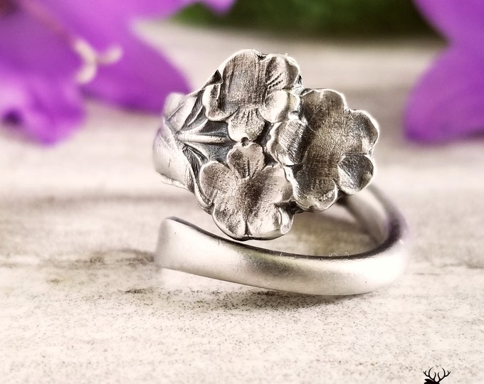 Petite Forget-Me-Not Flower Ring, Flower Bridal Spoon Ring, Bridesmaid Floral Ring, Forget-Me-Not Jewelry, Art Nouveau Style Ring, 747C
